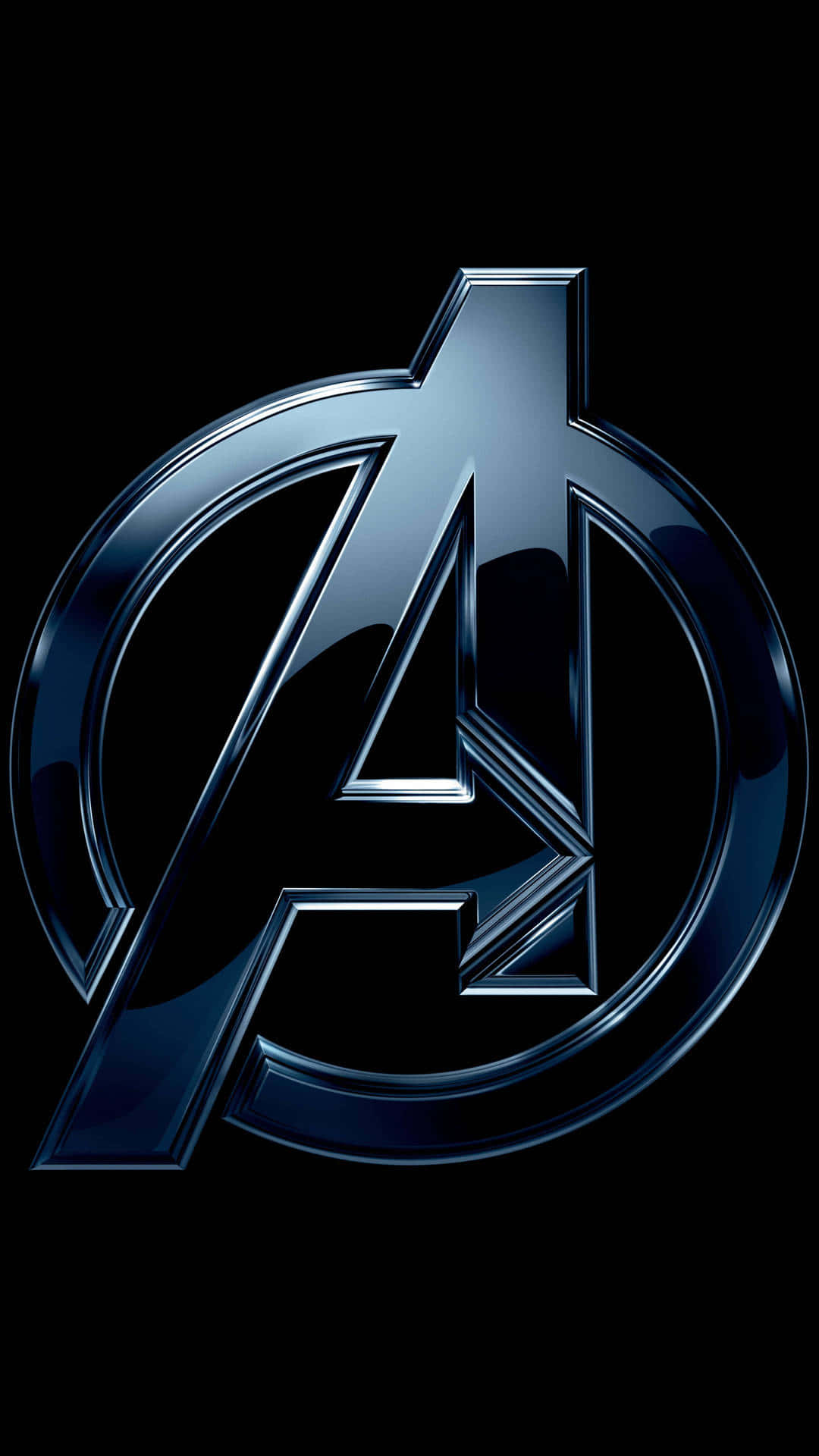 Dark Avengers 桌布 壁紙 — 金屬藍色的復仇者聯盟標誌在純黑背景上閃耀著銳利反光。