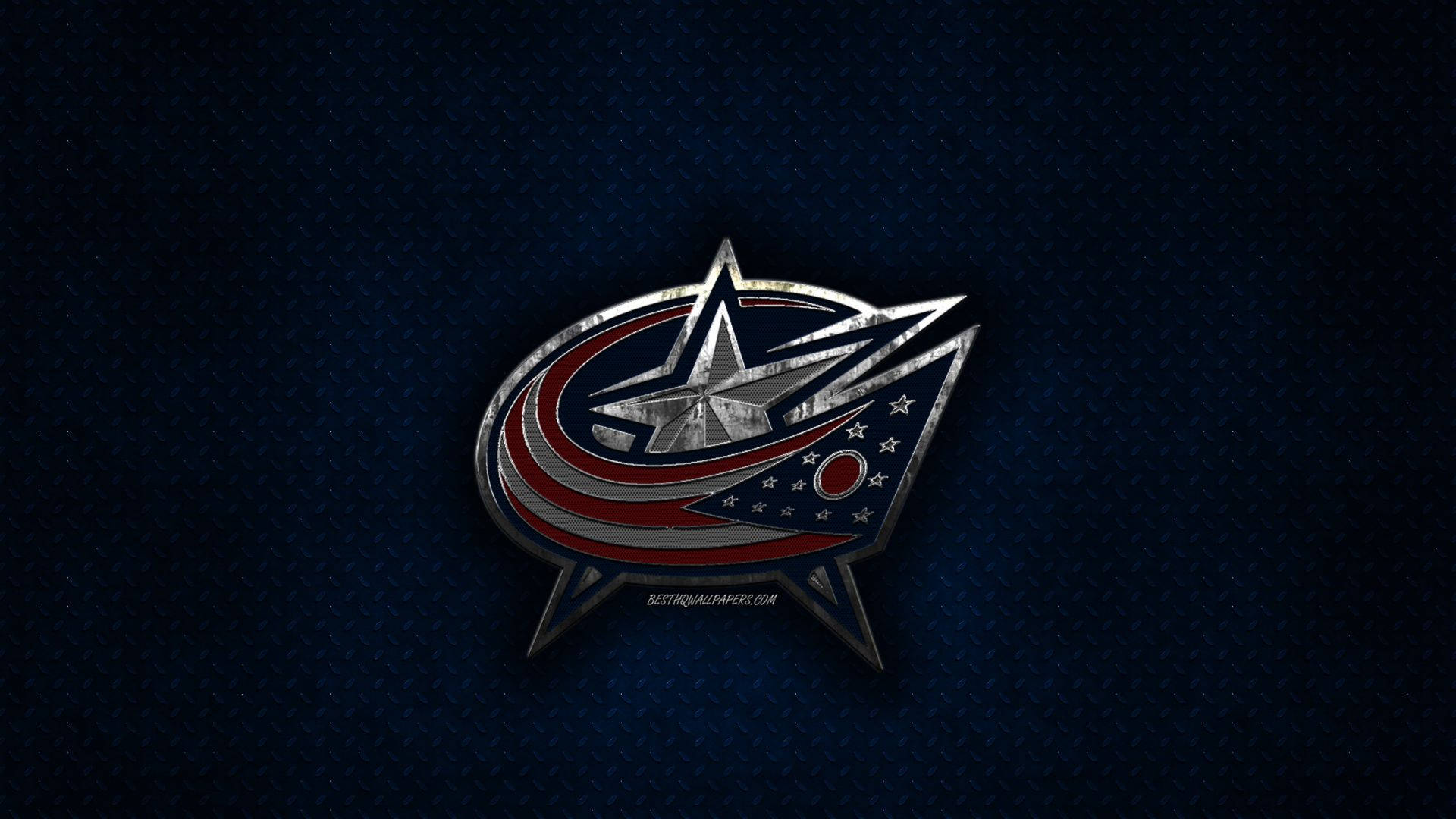 Columbus Blue Jackets 桌布 壁紙 — 金屬質感的哥倫布藍夾克隊標誌在帶有細微光線反射的紋理深藍色背景上閃耀。