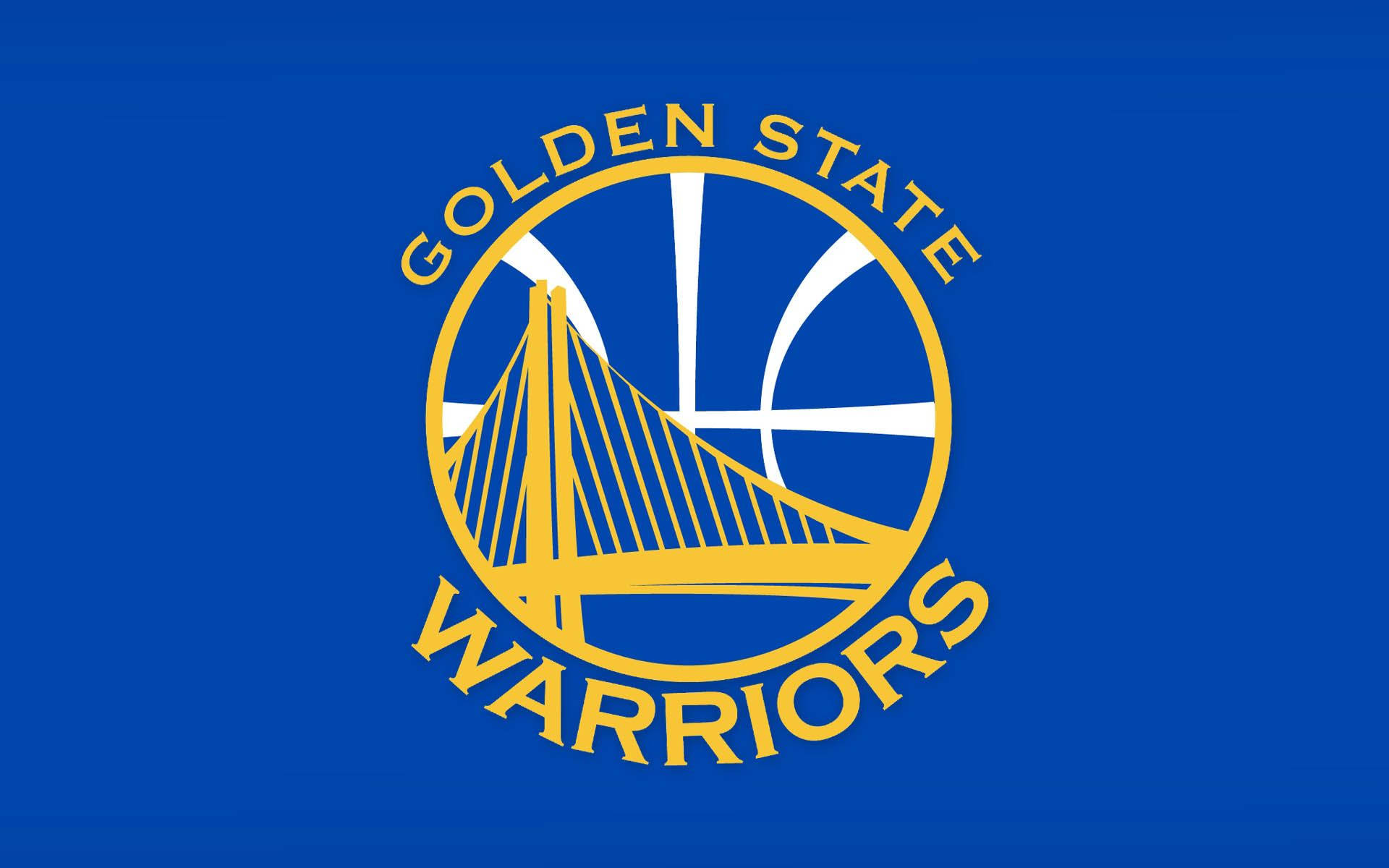 Warriors 桌布 壁紙 — 金州勇士隊標誌，以粗體黃色和白色顯示在純皇家藍色背景上。