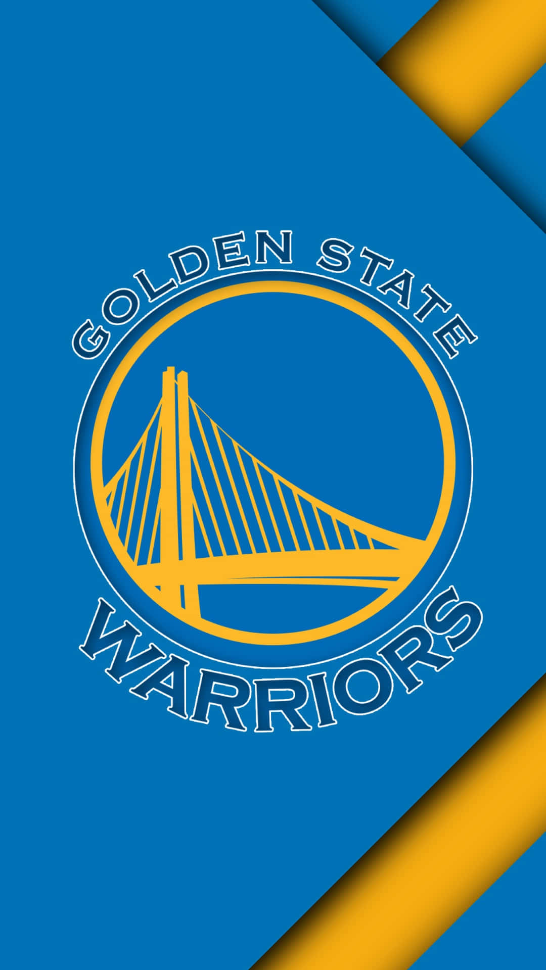 Golden State Warriors Logo 桌布 壁紙 — 金州勇士隊標誌，以鮮黃色和藍色為主，帶有對角線條，背景充滿活力。