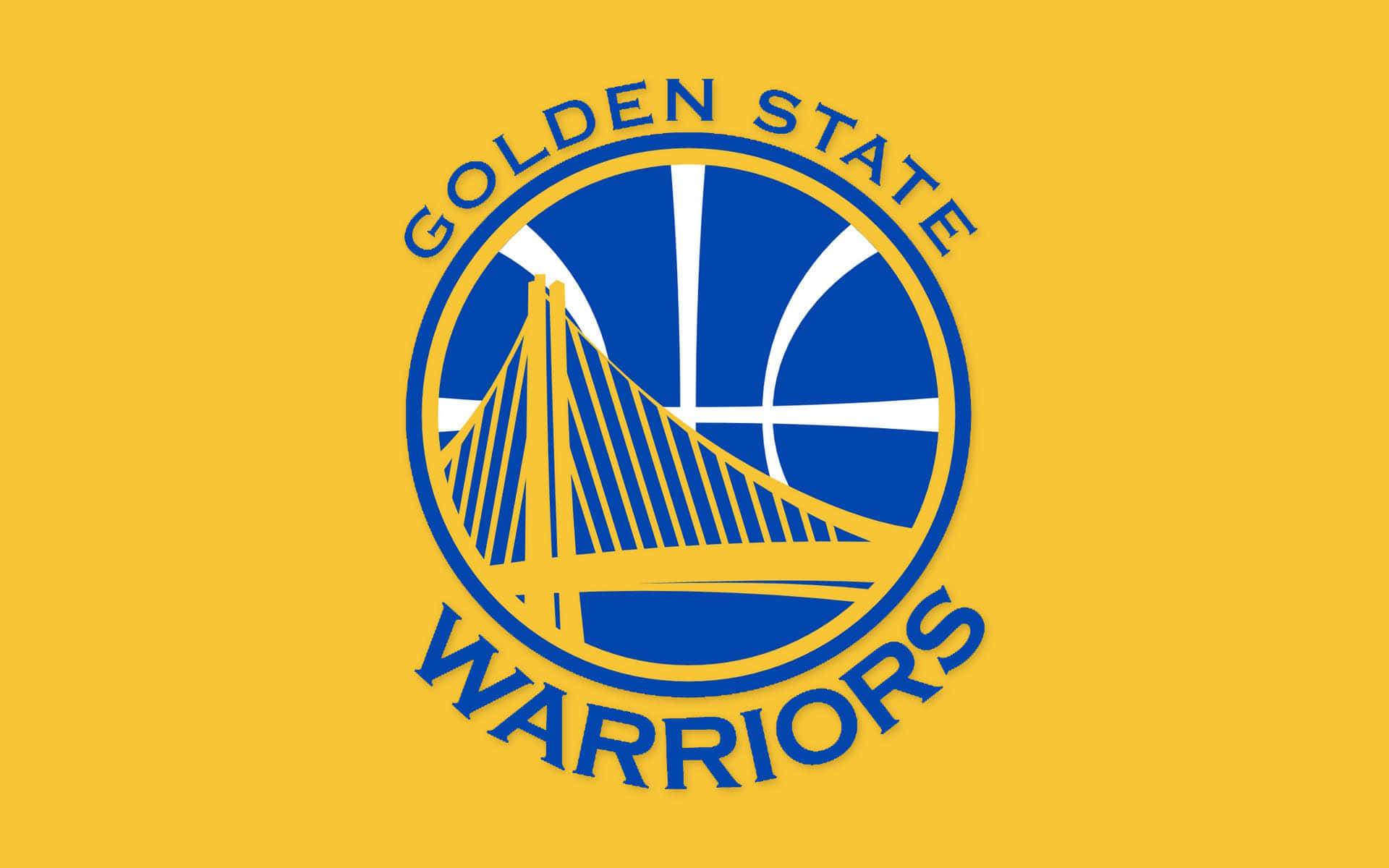 Golden State Warriors Logo 桌布 壁紙 — 金州勇士隊標誌，黃色橋樑和籃球，純黃色背景。