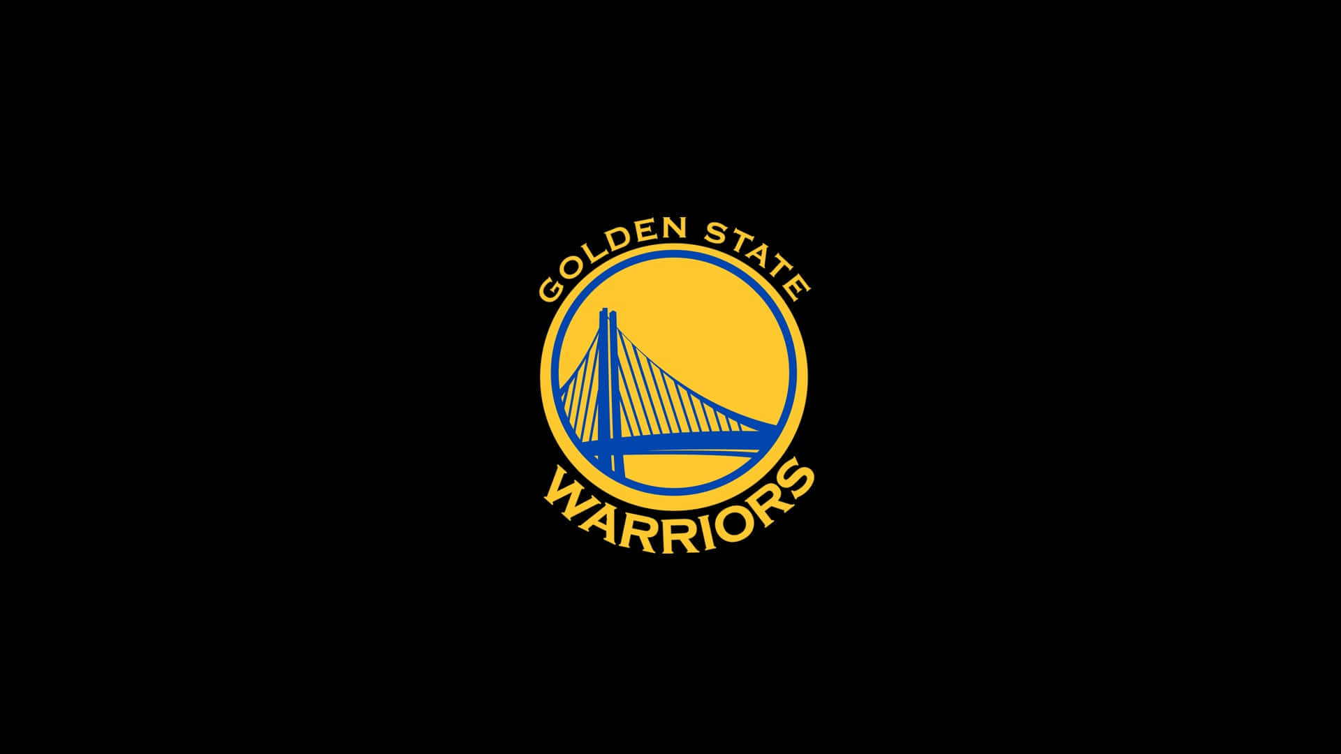 Golden State Warriors Logo 桌布 壁紙 — 金州勇士隊標誌居中於黑色背景上，採用黃色和藍色。