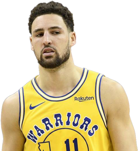 Thompson 桌布 壁紙 — 金州勇士隊黃色球衣籃球運動員克萊·湯普森的頭部特寫，黑色背景。