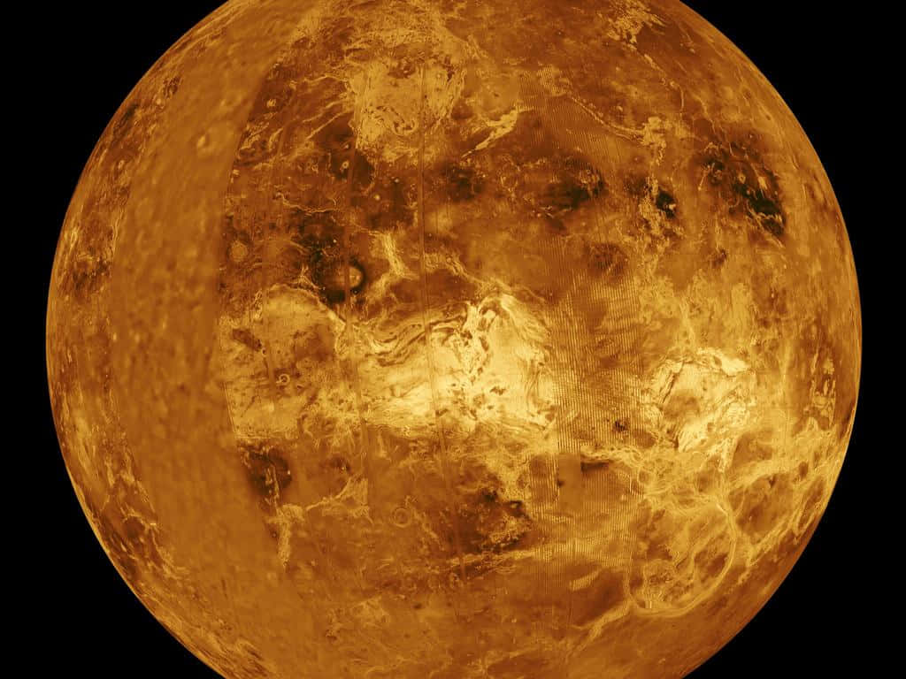 Venus 桌布 壁紙 — 金星的近距離視圖，在黑色太空的虛空中散發出金色色調，揭示了其有紋理的表面。