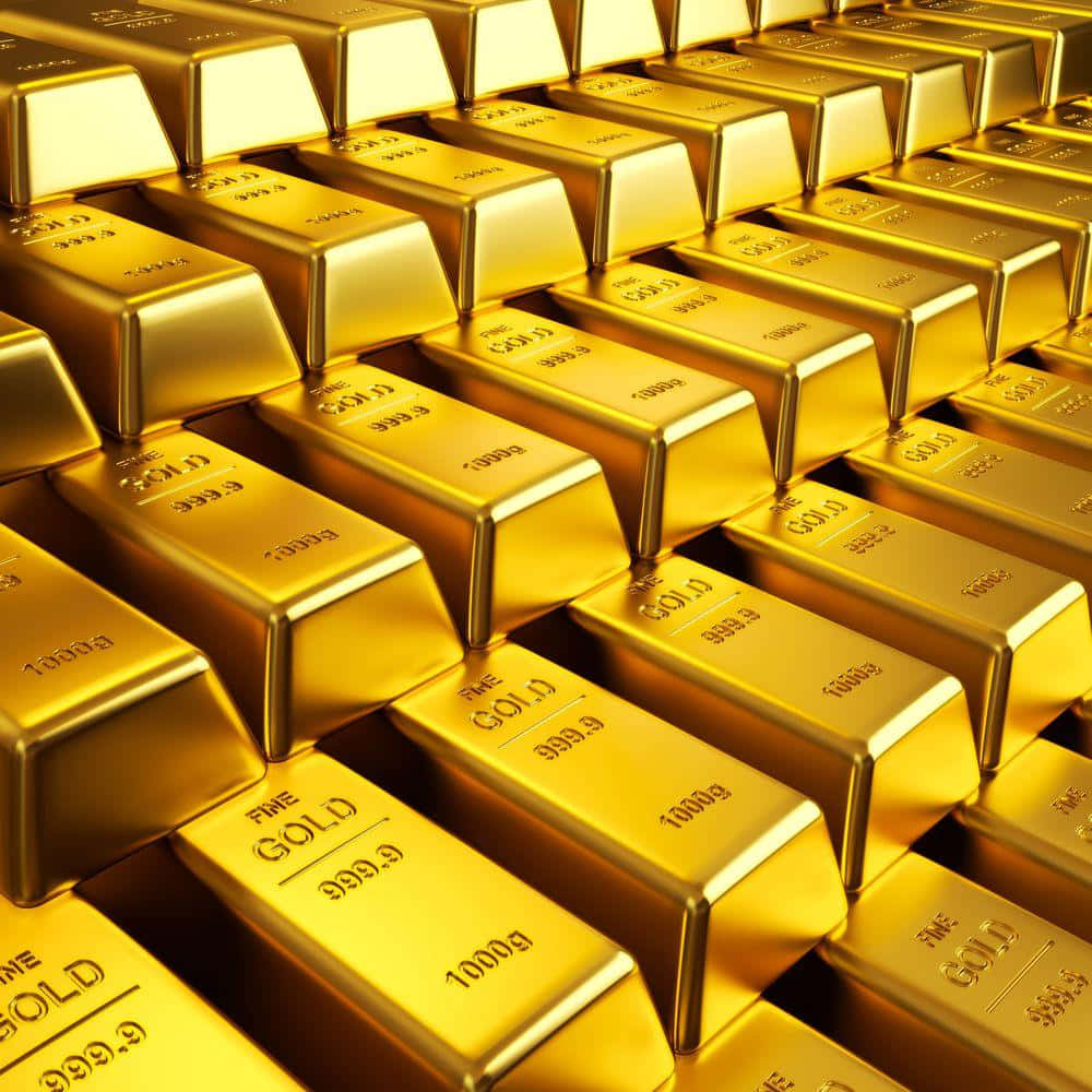 金條整齊堆疊成一排 壁紙