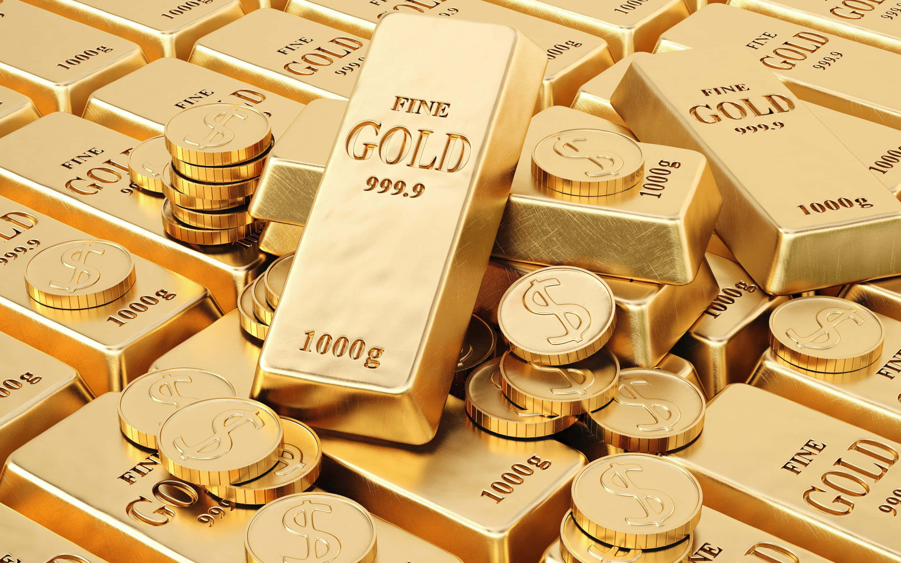 金條與金幣層層堆疊 壁紙