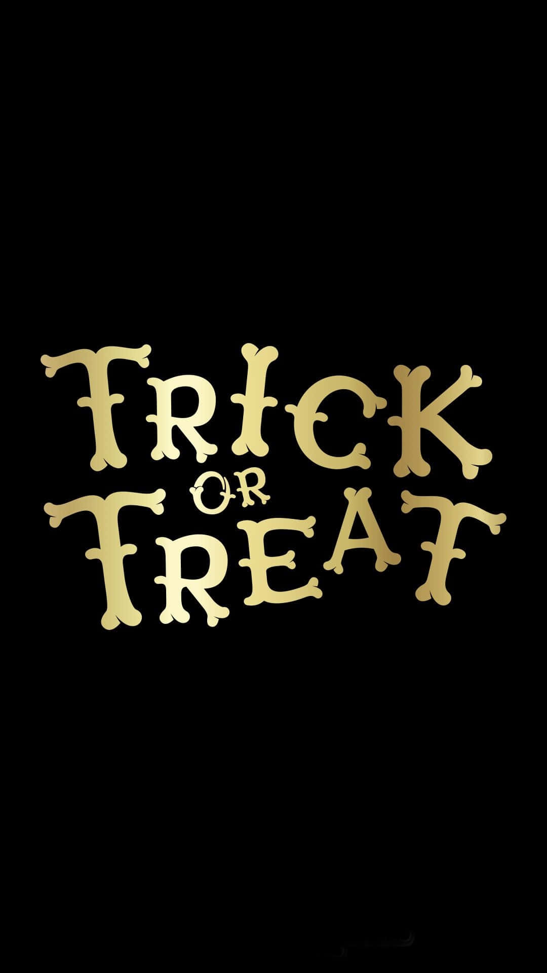 桌布 壁紙 — 金色 'Trick or Treat' 文字以恐怖字體在純黑背景上發光。