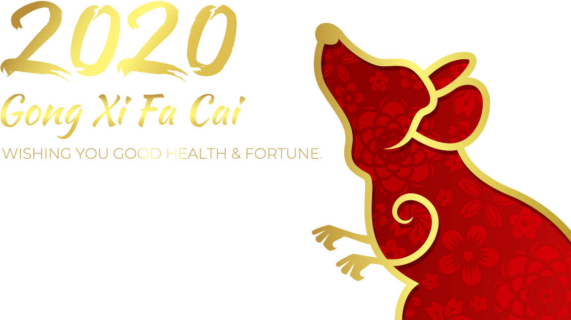春節 桌布 壁紙 — 金色2020年中國新年老鼠剪影，紅色背景上帶花卉圖案，黑色背景。