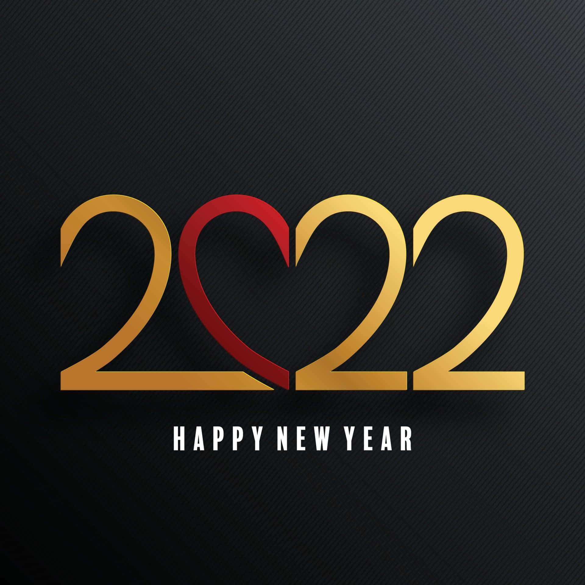 新年 桌布 壁紙 — 金色2022數字，零被紅色心形取代，置於深色紋理背景上，下方有「HAPPY NEW YEAR」文字。