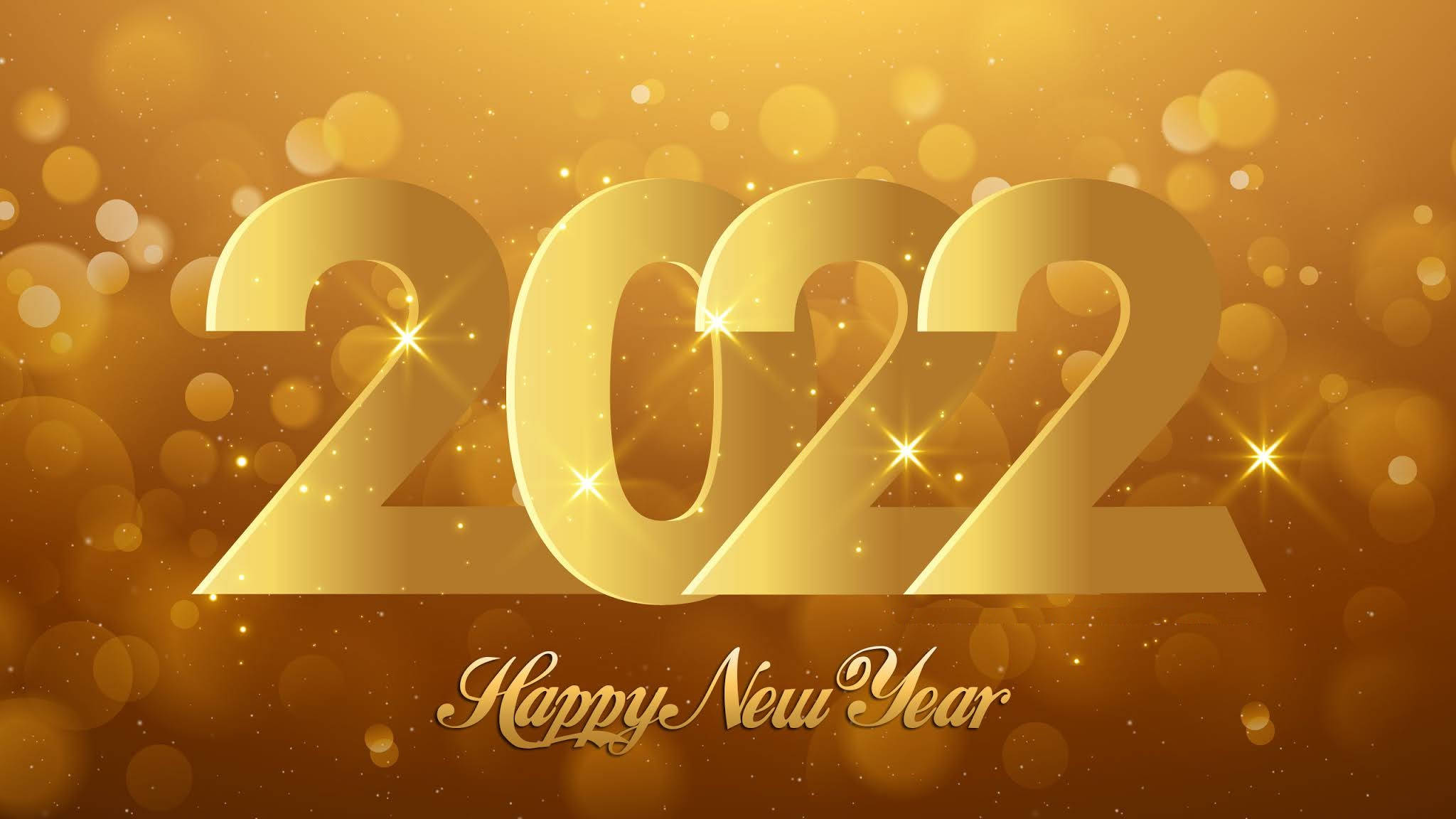 New 桌布 壁紙 — 金色2022文字，帶有閃爍燈光和散景背景，適合新年慶祝。