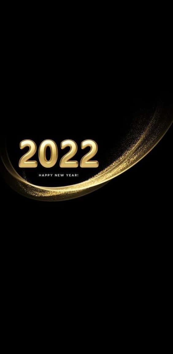 New Years 桌布 壁紙 — 金色2022文字在黑色背景上帶有閃爍軌跡慶祝新年。