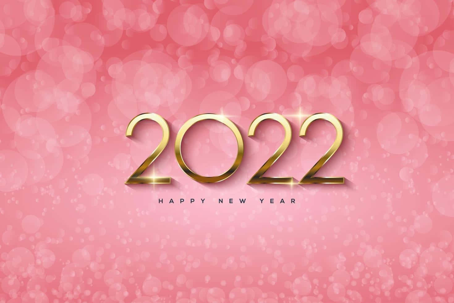 Happy New Year 2022 桌布 壁紙 — 金色2022文字搭配閃光，在柔和粉紅散景背景上慶祝新年。