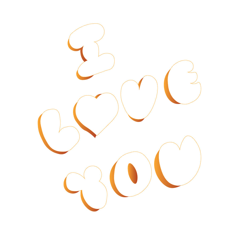 i love you 壁紙 — 金色3D字母拼出i love you，其中o和e為心形，白色背景