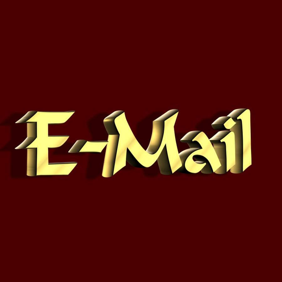 Email 桌布 壁紙 — 金色3D文字拼出E-Mail，在深紅色背景上投射出銳利的陰影。