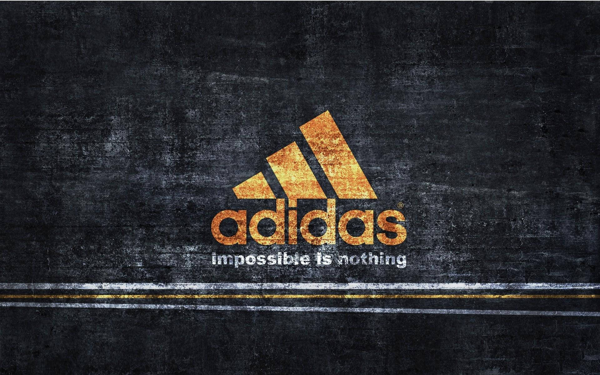 愛迪達 桌布 壁紙 — 金色Adidas標誌與口號impossible is nothing在紋理深灰色混凝土牆上發光。