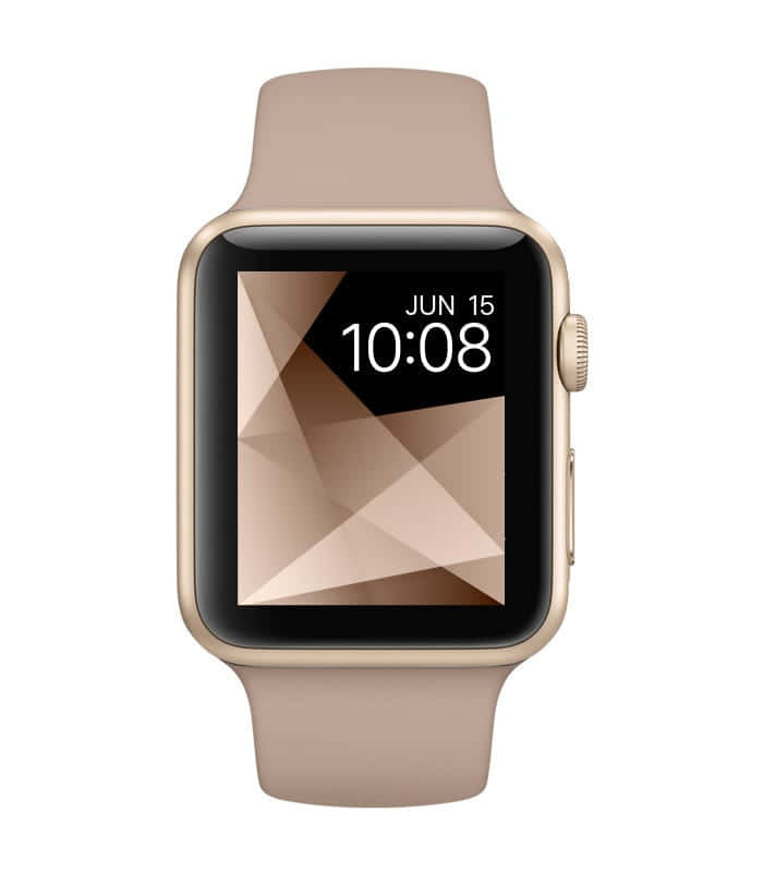 金色Apple Watch搭配米色錶帶，顯示時間10:08和日期JUN 15。 — Apple Watch 動態 壁紙