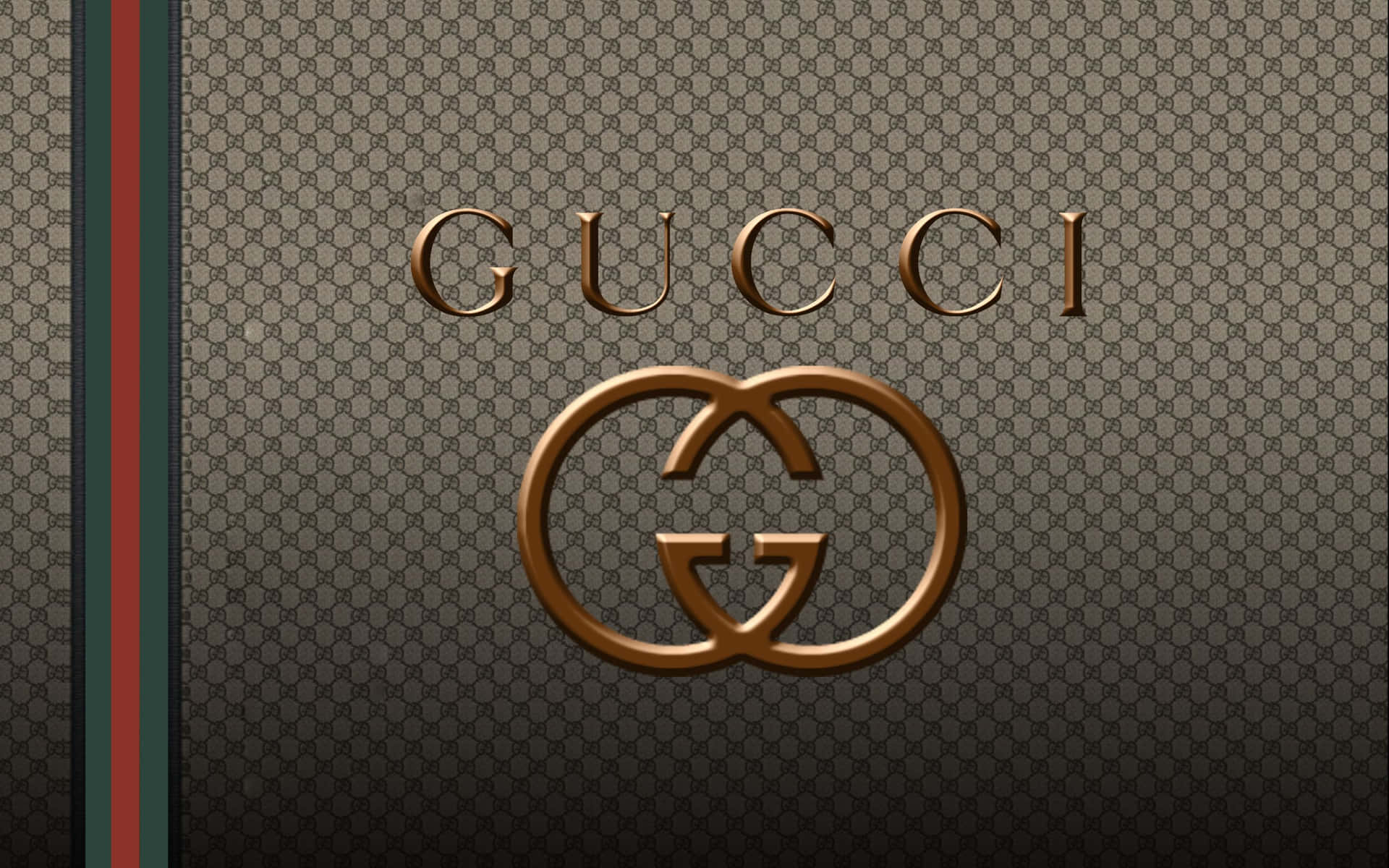 Gucci標誌和徽章在字母組合背景上，帶有紅綠條紋。 — Gucci GIF 壁紙