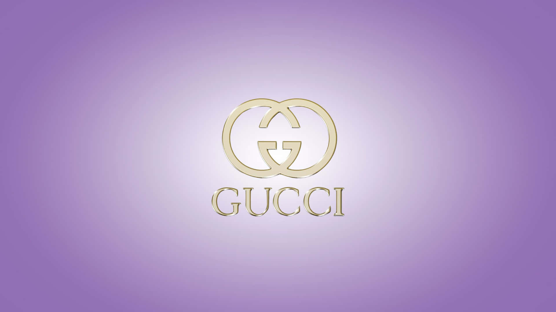 Gucci 桌布 壁紙 — 金色Gucci標誌居中於柔和的漸變紫色背景上，帶有微妙的光暈。