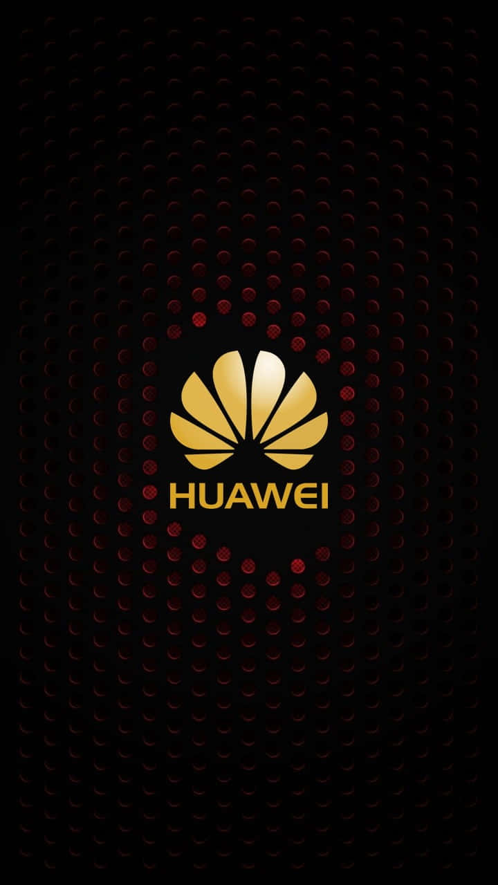 金色Huawei標誌在黑色背景上帶有紅點圖案 — 華為 GIF 壁紙