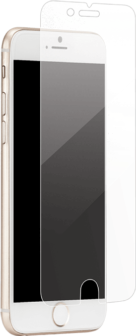 白色 iPhone 桌布 壁紙 — 金色iPhone搭配透明螢幕保護貼，分別展示已貼上和分開的情況，背景為白色。