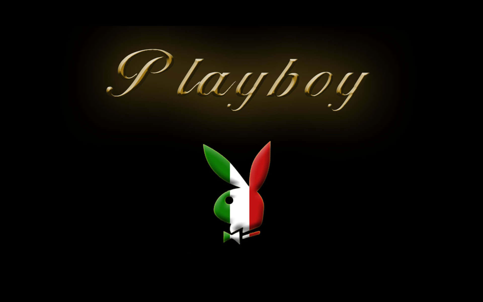 花花公子 桌布 壁紙 — 金色Playboy標誌，帶有義大利國旗顏色，黑色背景。