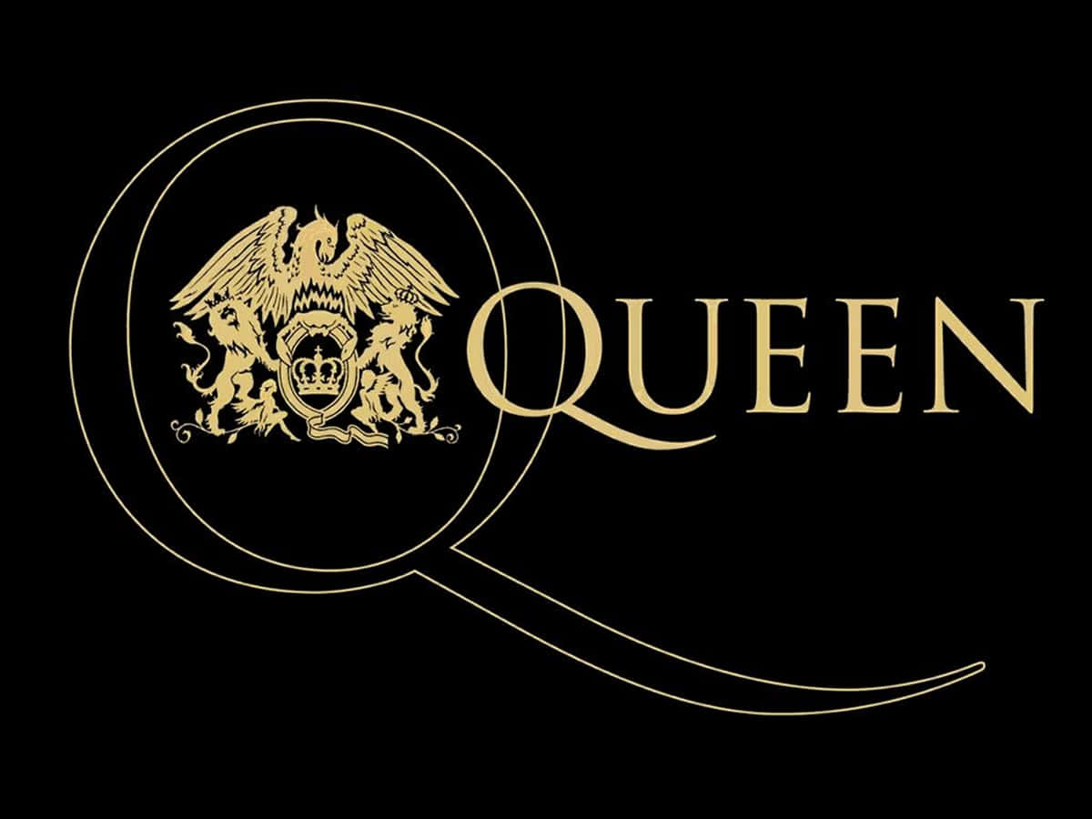 女王 桌布 壁紙 — 金色Queen樂隊標誌，帶有紋章盾徽及大Q，黑色背景。