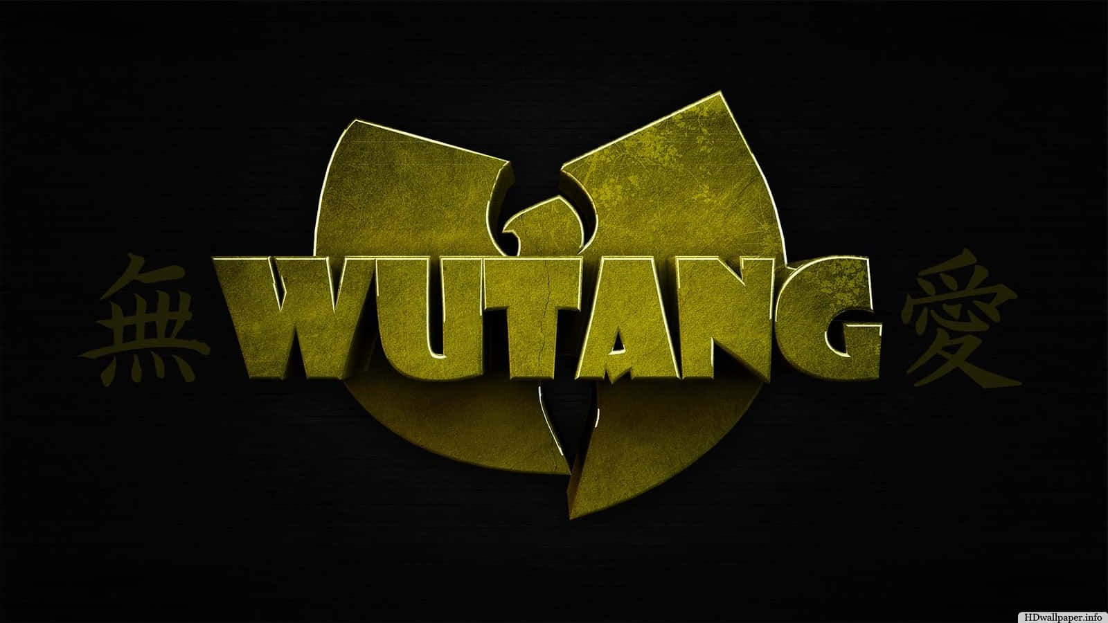 桌布 壁紙 — 金色Wutang Clan標誌與中文字在深色紋理背景上發光。