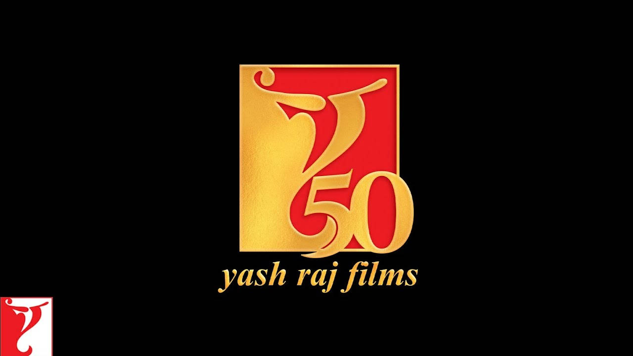 電影 桌布 壁紙 — 金色Yash Raj Films 50週年紀念標誌，紅色背景上帶有風格化舞者，襯以黑色。