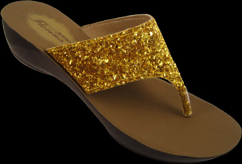 Sandals 桌布 壁紙 — 金色亮粉人字拖涼鞋，搭配棕色鞋底和鞋跟，黑色背景。