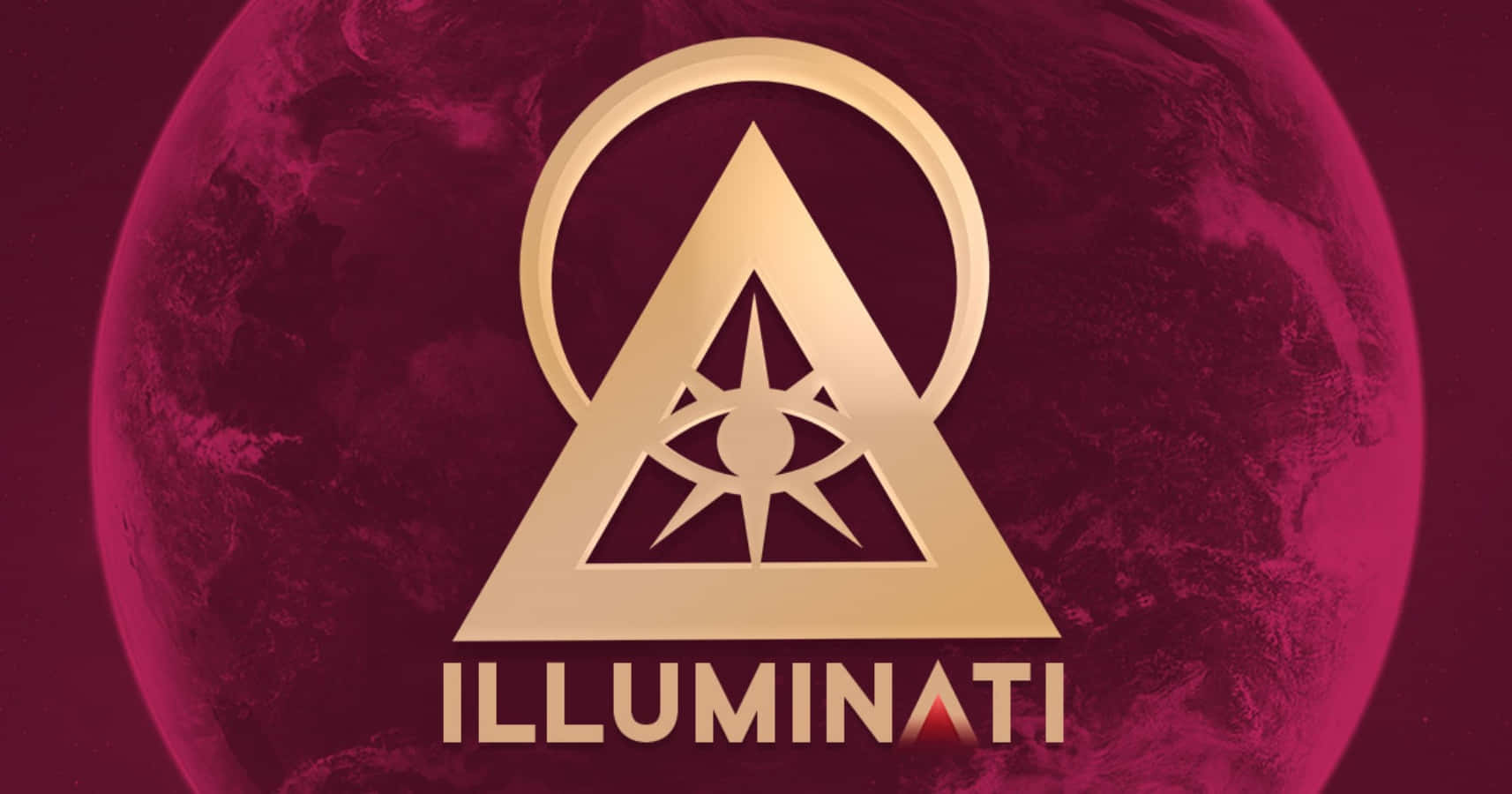 illuminati 桌布 壁紙 — 金色光明會符號，全視之眼位於紋理洋紅色行星的中心。