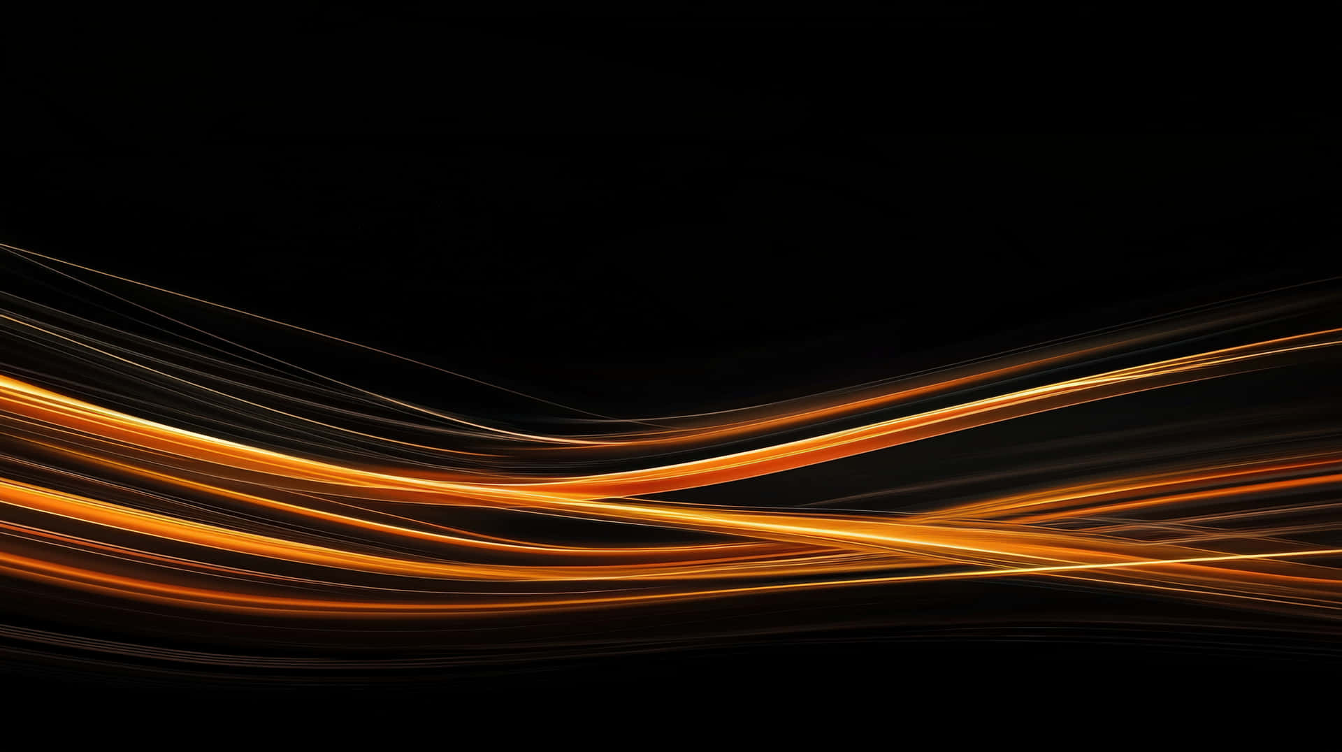 A sleek and modern abstract image featuring elegant flowing golden light streaks against black 壁紙 — 金色光線優雅地流過深黑色背景，形成動態抽象構圖。
