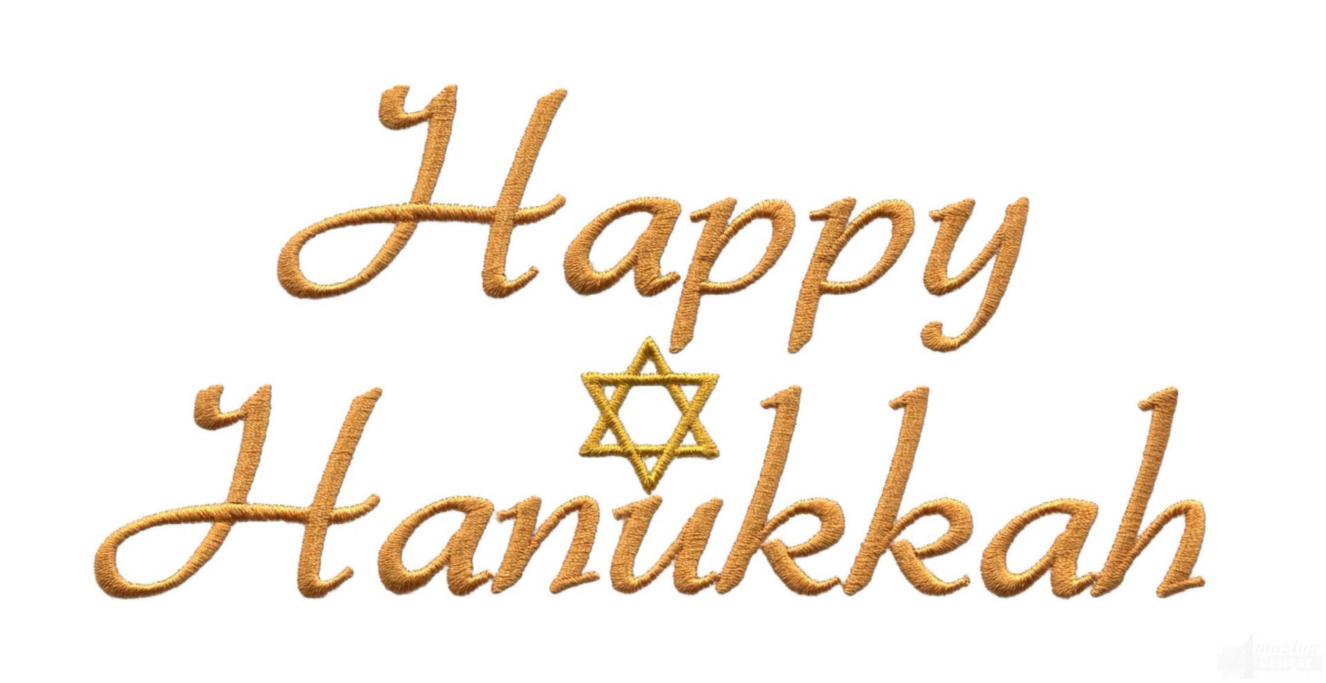 金色刺繡的「Happy Hanukkah」，行之間有大衛之星。 — 光明節 GIF 壁紙