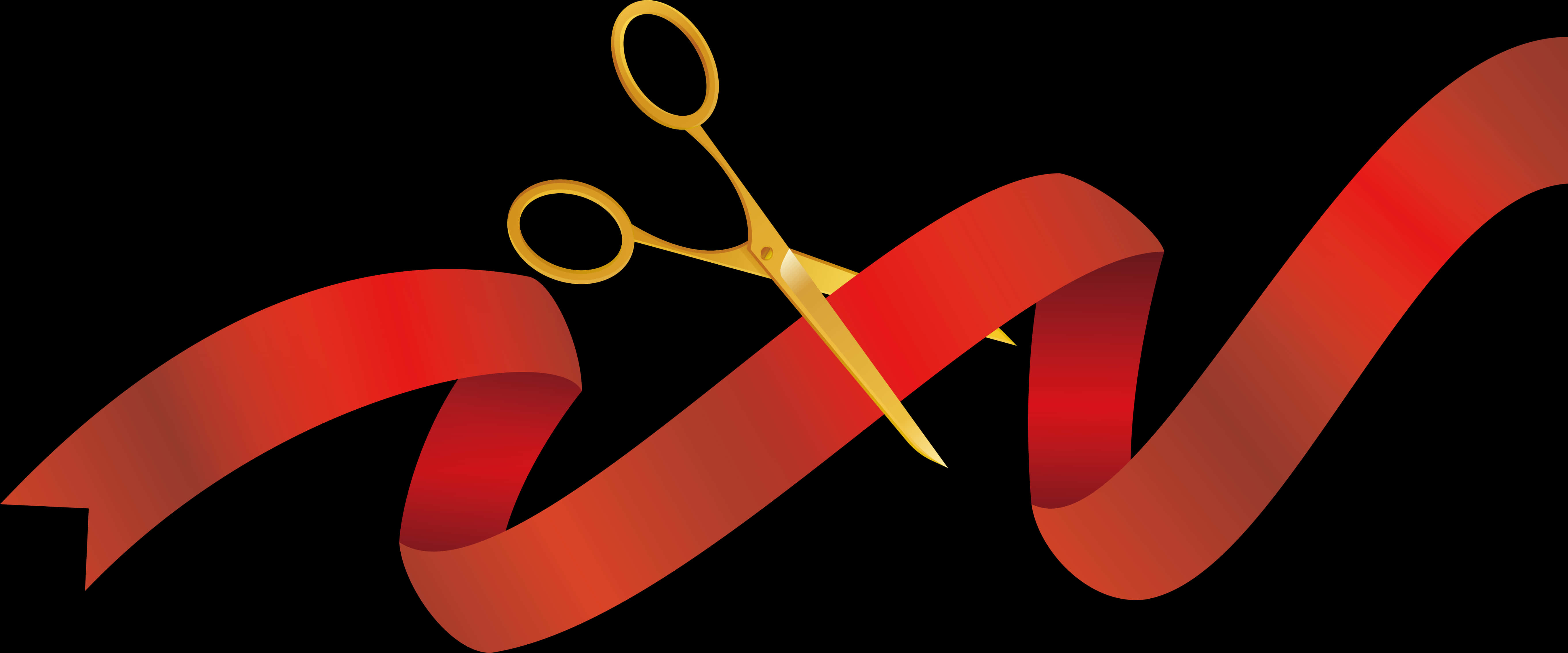 Ribbon Banner 桌布 壁紙 — 金色剪刀剪開一條在純黑背景上飄動的紅絲帶。