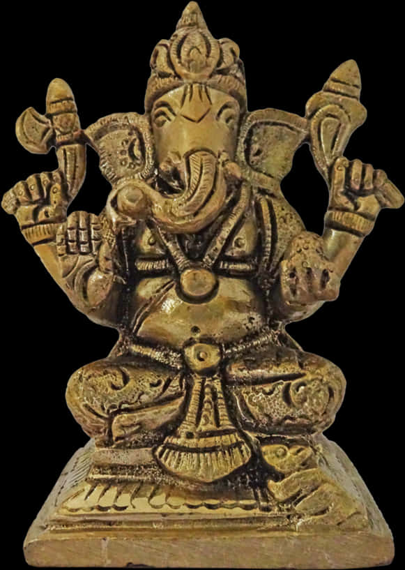 Hindu God 桌布 壁紙 — 金色印度教象頭神伽內什雕像，擁有象頭和四臂，以冥想姿勢坐在黑色背景前。