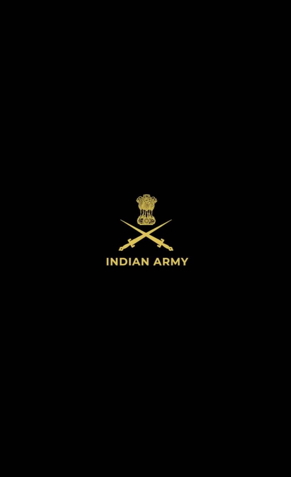 黑色背景上的金色印度陸軍標誌，帶有交叉劍和Ashoka Chakra。 — 印度軍隊 壁紙