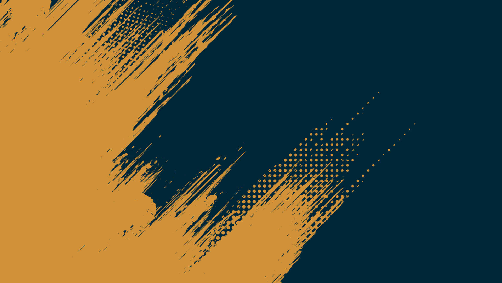 Yellow Grunge 桌布 壁紙 — 金色和深藍色的動態對角線筆觸，搭配半色調點紋理，創造出大膽的抽象構圖。