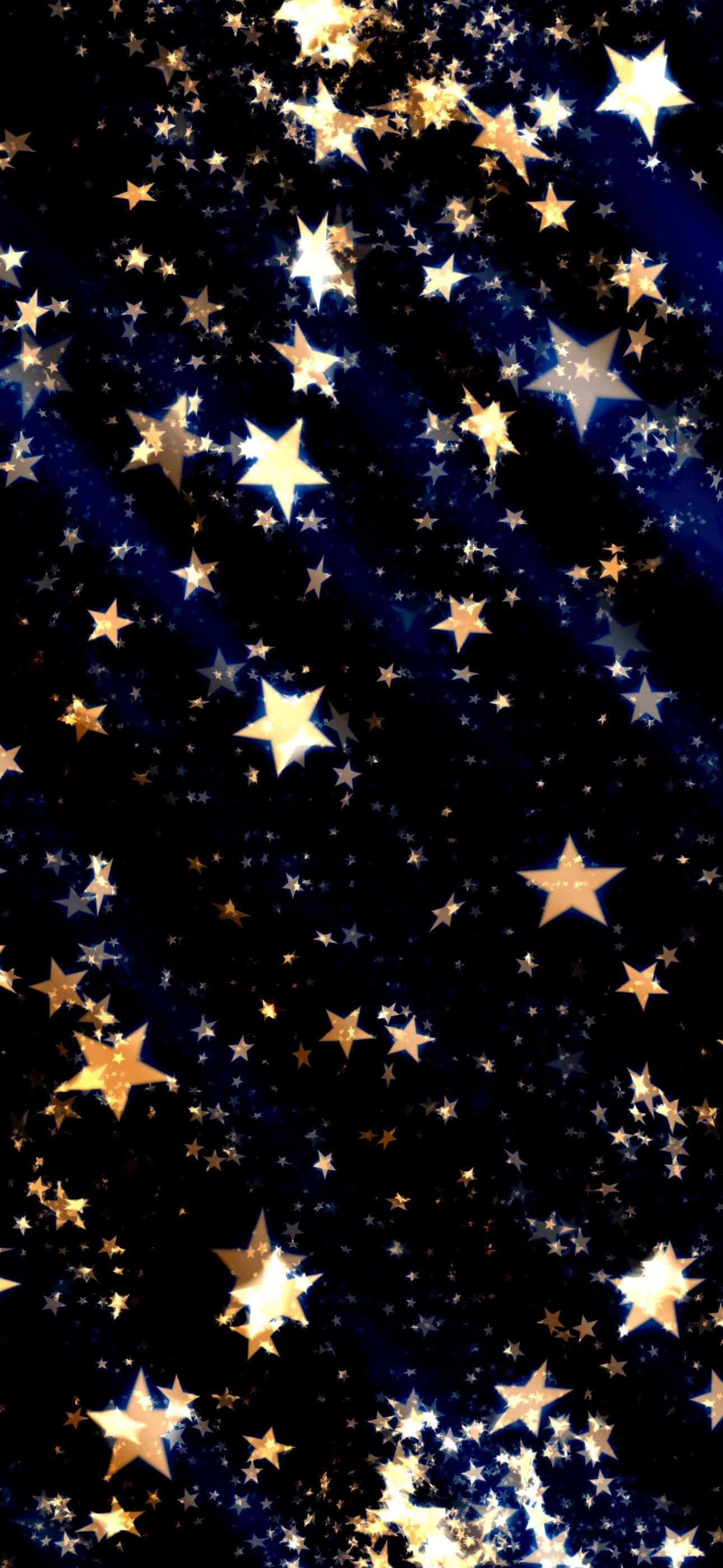 1290x2796 桌布 壁紙 — 金色和白色的星星在深藍色夜空中閃爍，形成耀眼的瀑布。
