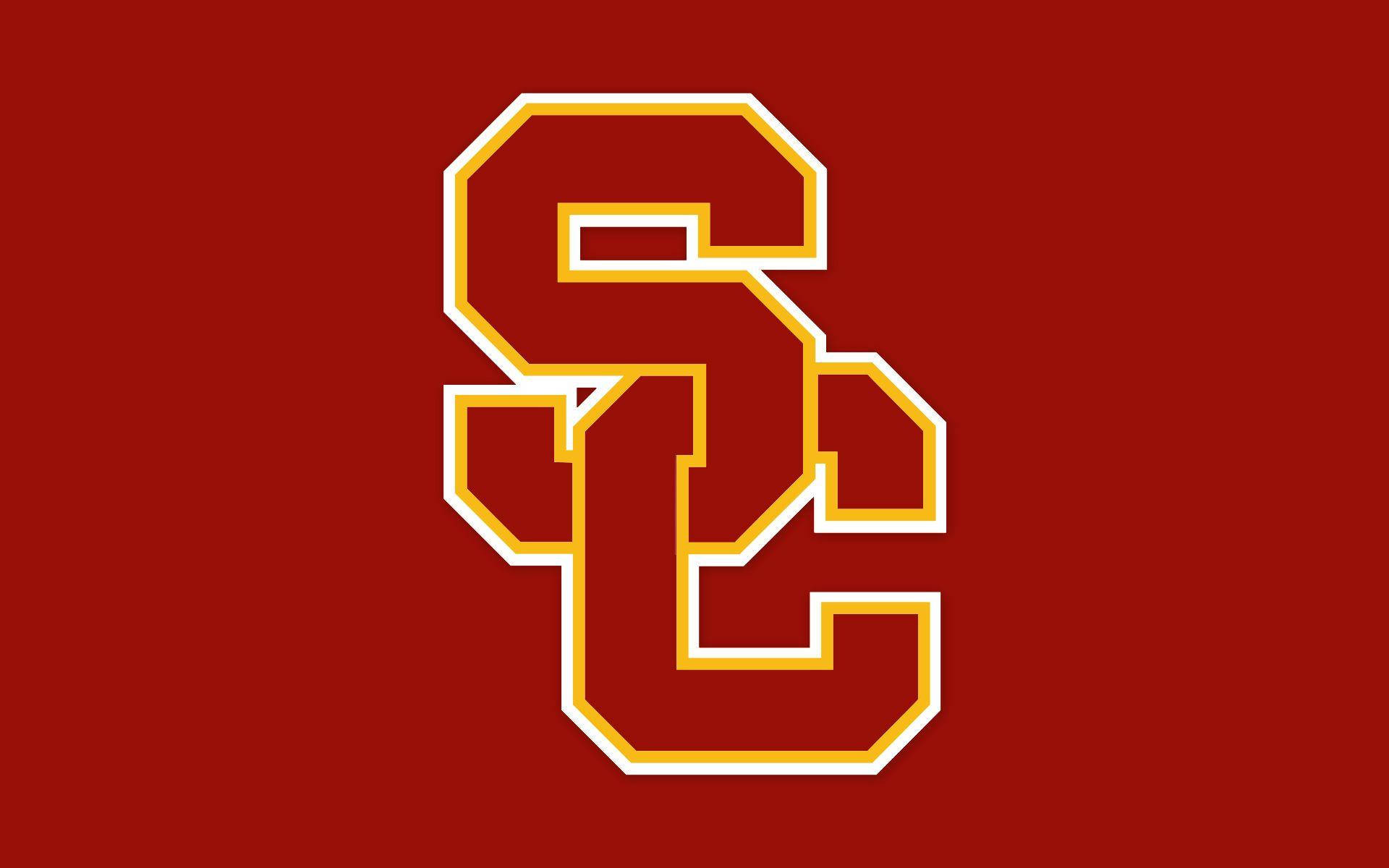 Usc 桌布 壁紙 — 金色和白色的粗體交錯SC標誌在純深紅色背景上脫穎而出。