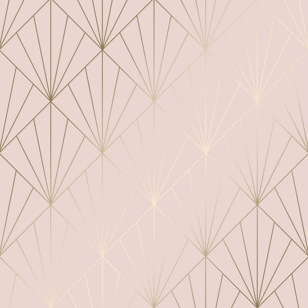 Pink And Gold 桌布 壁紙 — 金色和米色的優雅幾何扇形圖案，營造出奢華的重複壁紙設計。