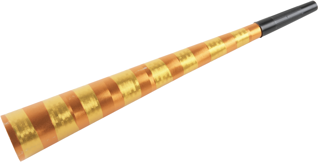 Product 桌布 壁紙 — 金色和銅色條紋派對喇叭，黑色尖端，在黑色背景上孤立。