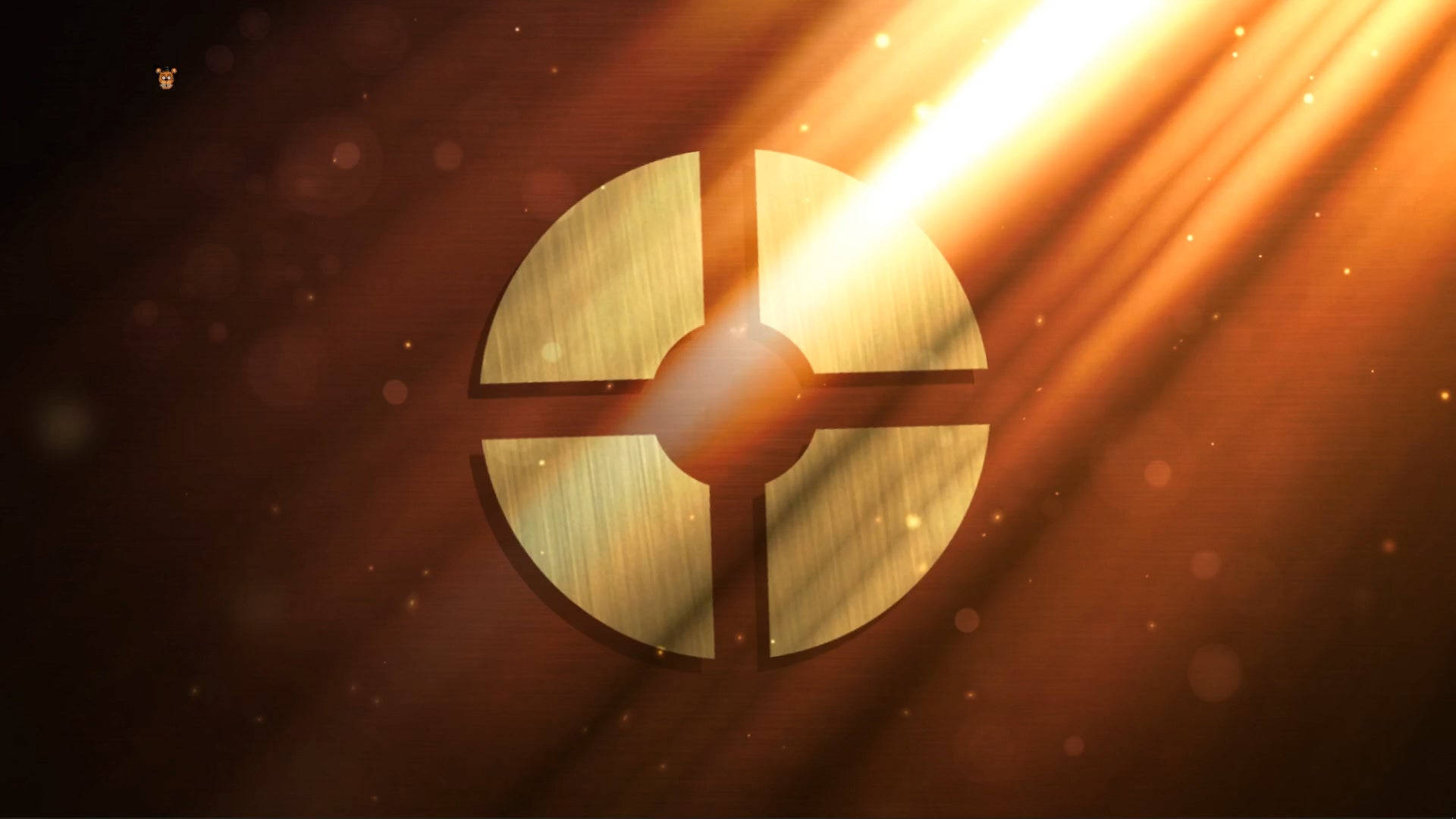 Tf2 Logo 桌布 壁紙 — 金色圓形十字準星徽章在溫暖的散景背景上散發出耀眼的光芒。