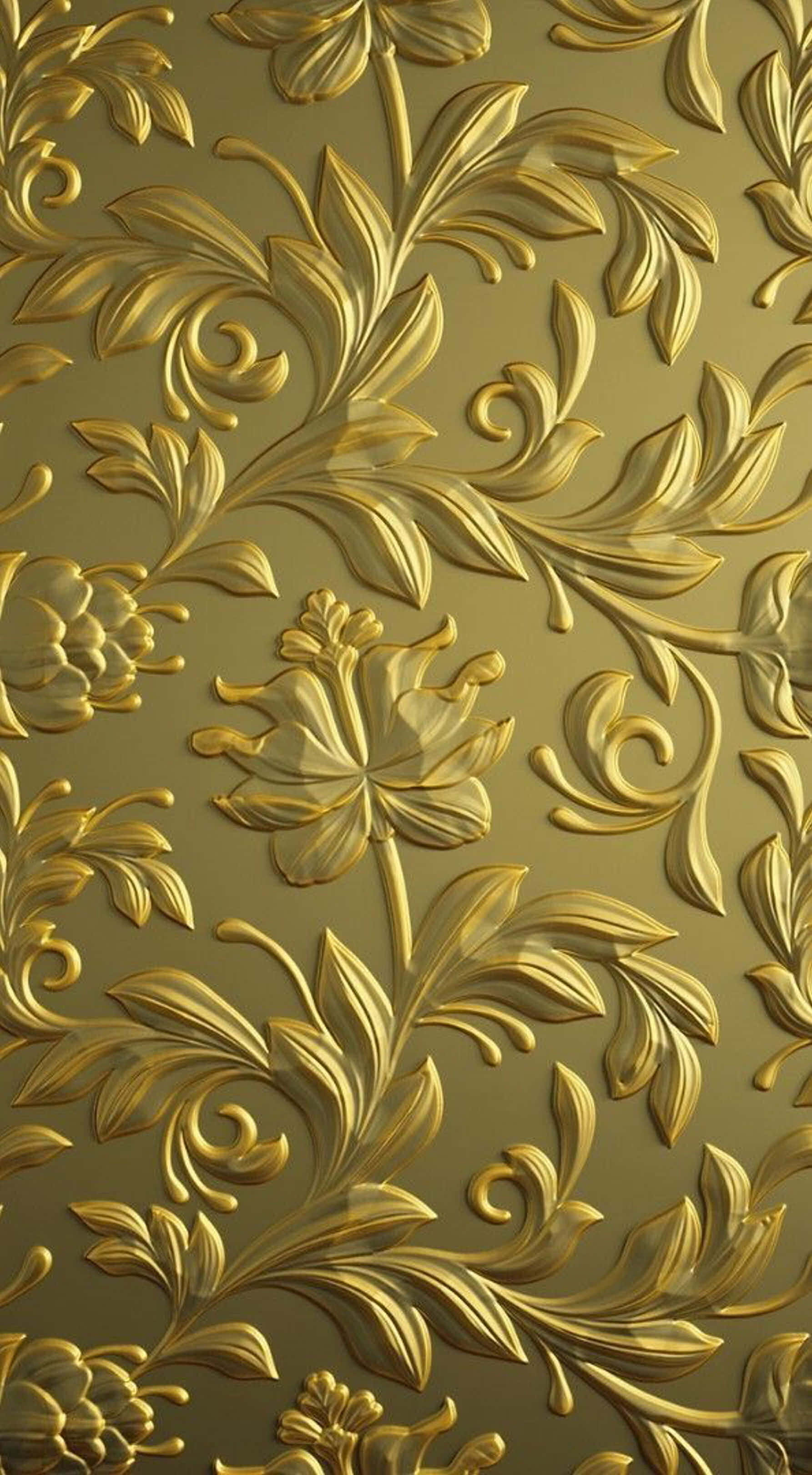 Golden 桌布 壁紙 — 金色壓花花卉藤蔓，搭配旋轉的葉子和花朵，營造出華麗的裝飾性壁紙質感。