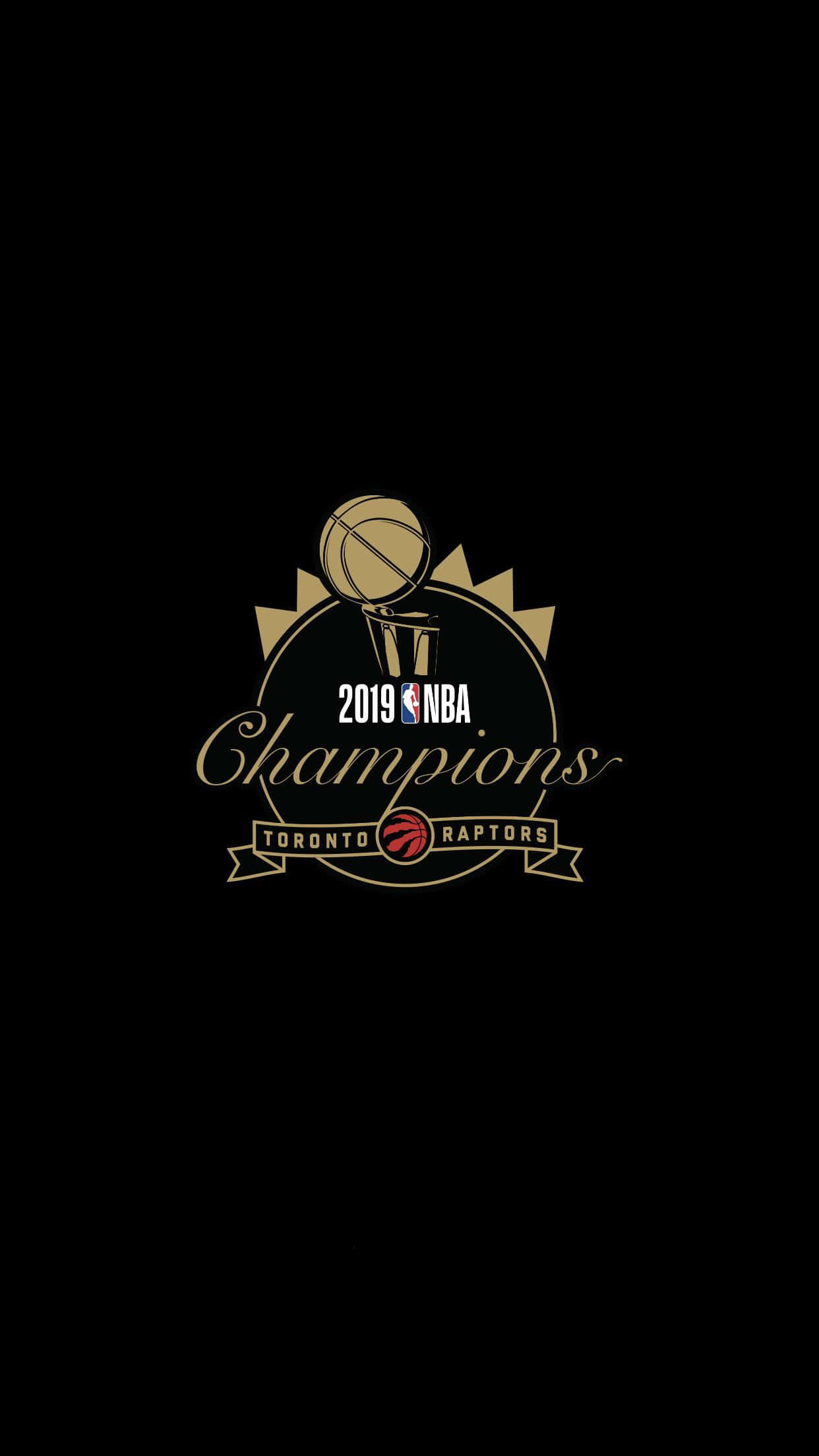 桌布 壁紙 — 金色多倫多暴龍2019 NBA冠軍標誌居中於黑色背景上。