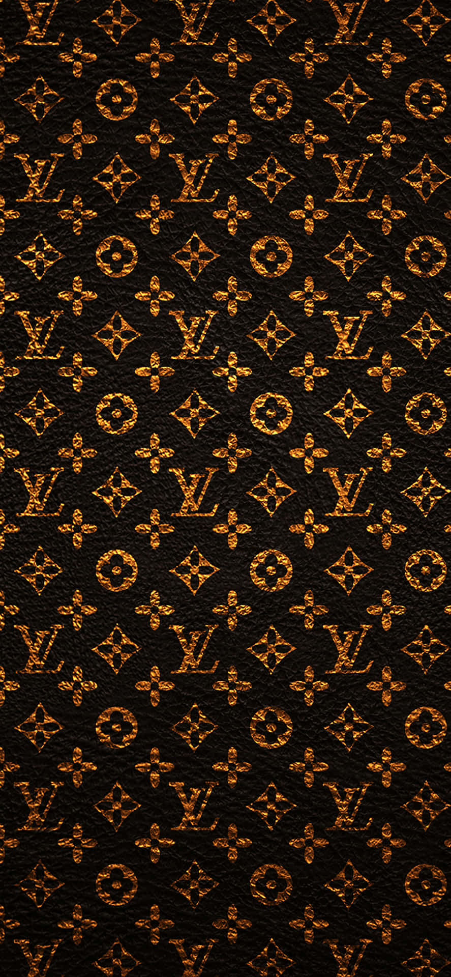 黑色皮革上垂直重複金色Louis Vuitton字母組合圖案。 — 路易威登 GIF 壁紙