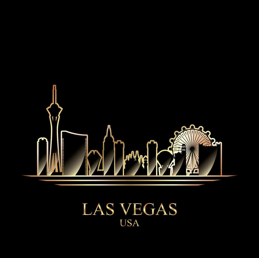 Nevada 桌布 壁紙 — 金色拉斯維加斯天際線剪影，黑色背景，下方有文字。