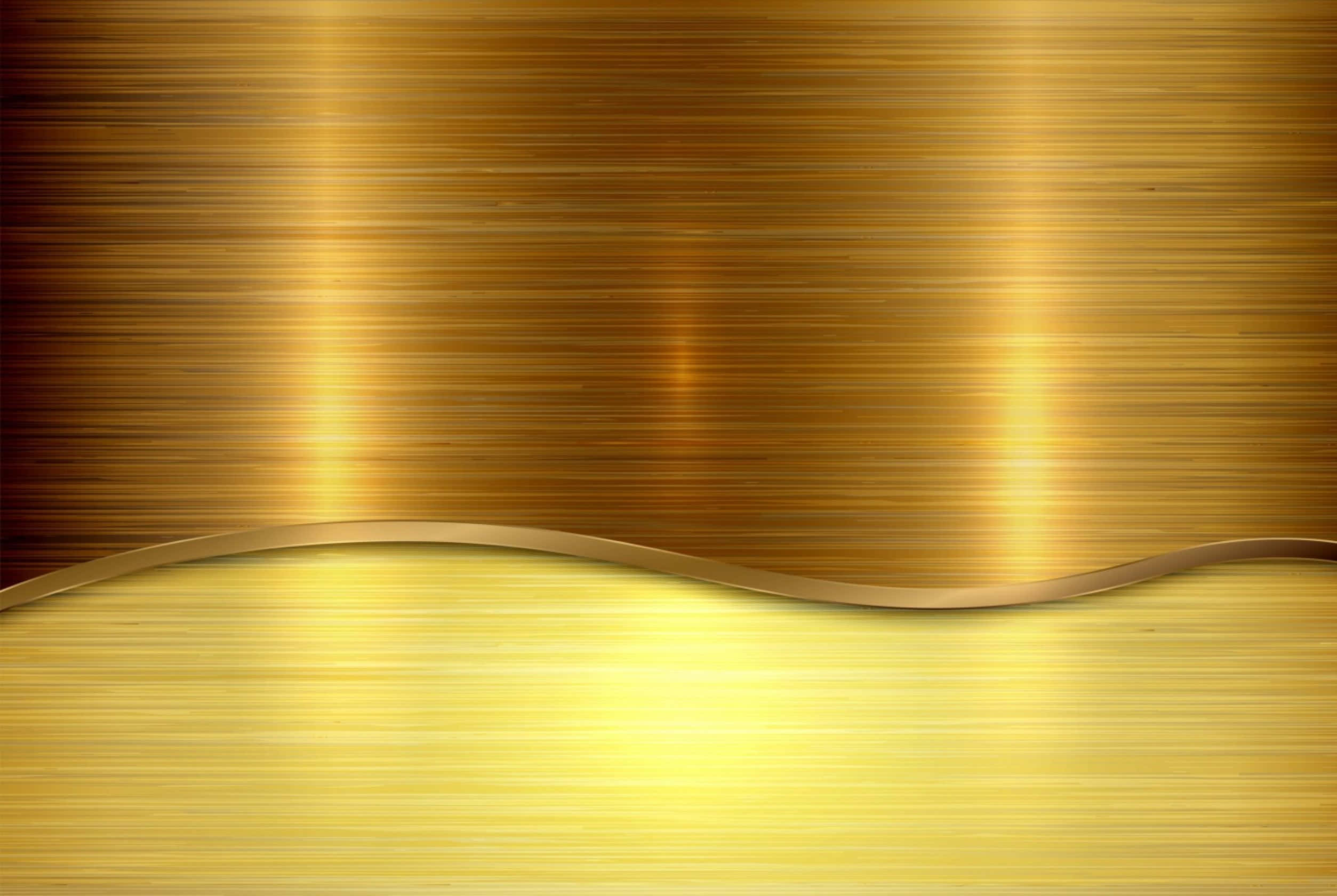 waves 桌布 壁紙 — 金色拉絲金屬表面，帶有發光的垂直高光和光滑的曲線波浪分隔線。