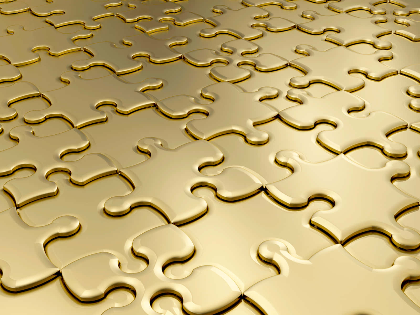 Puzzle 桌布 壁紙 — 金色拼圖塊緊密相扣的特寫，帶有金屬光澤和柔和陰影。