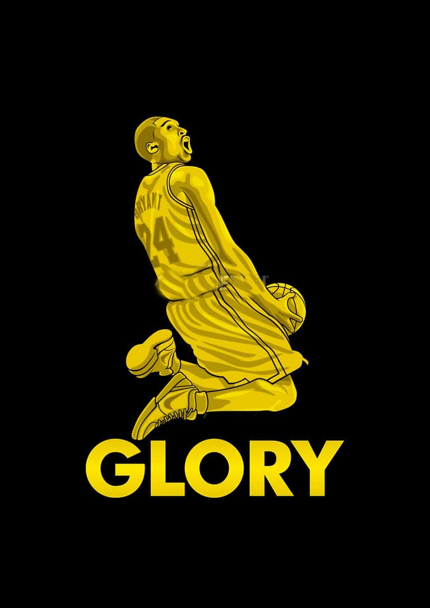 桌布 壁紙 — 金色插圖籃球運動員以勝利跪姿持球，下方有「GLORY」文字。