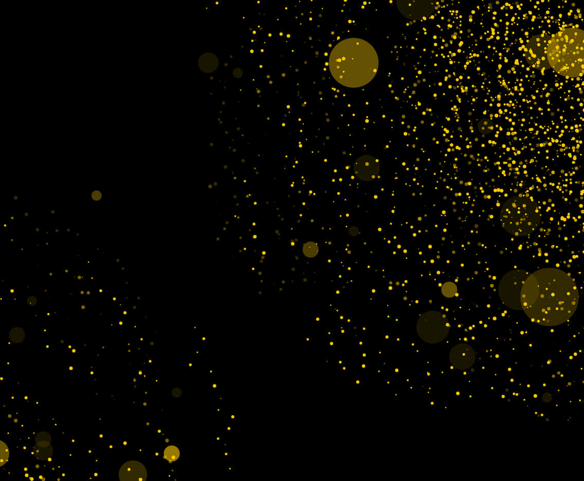 Bokeh 桌布 壁紙 — 金色散景燈光在深黑色背景上散開，營造出閃爍的抽象光芒。