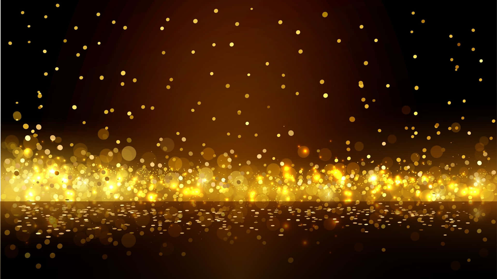 Black And Gold Glitter 桌布 壁紙 — 金色散景燈光在黑暗表面上閃爍，營造出神奇的發光地平線效果。
